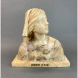 A 19th Century French carved alabaster bust of Joan of Arc, H. 35cm.