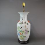 A 19th/early 20th century Chinese porcelain vase mounted as a table lamp, H. 62cm.