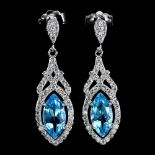 A pair of 925 silver drop earrings set with marquise cut Swiss blue topaz, L. 2.8cm.