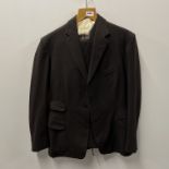 A gent's tailor made brown woollen three piece suit, shoulder W. 48cm, waist size 74cm.