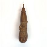 A Chinese carved wooden brush case and small calligraphers brush, L. 13.5cm.