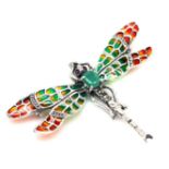 A 925 silver enamelled dragonfly brooch set with emerald and rubies, L. 4.6cm.