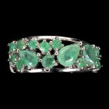 A matching 925 silver ring set with pear and round cut emeralds, (O.5).
