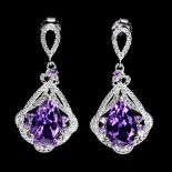 A pair of 925 silver drop earrings set with pear cut amethysts and white stones, L. 1.9cm.