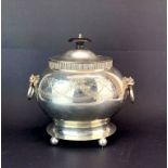 A heavy hallmarked silver tea caddy with hinged lid, W. 19cm.