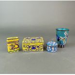A group of four mid 20th Century Chinese cloisonne items, box size 8.5 x 7 x 4cm.