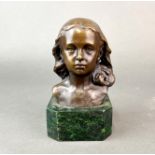 A small signed bronze bust of a girl, H. 16cm.