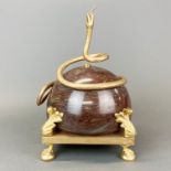 An unusual ormolu mounted granite dome desk weight, H. 33 x 21 x 21cm.