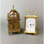A Bayard gilt brass carriage clock together with a brass lantern clock, tallest 17cm.