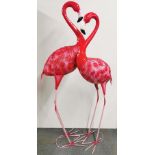 A pair of large metal flamingo garden figures, tallest H. 163cm.