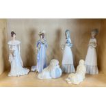 A group of four Miquel Requena Spanish porcelain items together with two Franklin Mint Ladies, H.