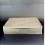 A large hallmarked silver and wood cigarette box, 22 x 17 x 5cm.