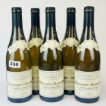 Five bottles of 2012 vintage Chassagne-Montrachet white wine by Jean Noel Gagnard.