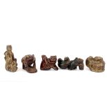 A group of five carved and signed fruitwood netsuke, tallest 6cm.