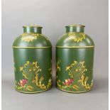 A pair of toleware metal tea caddies, H. 36cm.