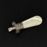 A vintage sterling silver mother of pearl baby's teething rattle, L. 4cm.