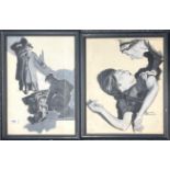 Two framed original monochrome watercolours by Joan Fairfax Whiteside, largest frame size 40 x