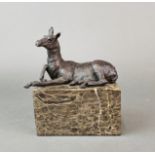 A bronze figure of a sheep on a polished marble base, H. 15cm.