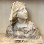 A 19th Century French carved alabaster bust of Joan of Arc, H. 35cm.