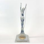 An Art Deco chromium plated metal figure of a dancer, H. 40cm. A/F to fingers of left hand.