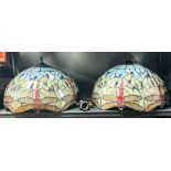 A pair of impressive Tiffany style stained glass lamp shades, Dia. 40cm.