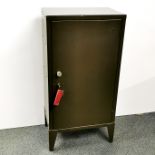 An industrial metal storage cabinet with inside lockable compartment, keys present, 91.5 x 46 x