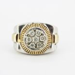 An American 10ct white and yellow gold (marked 10K) heavy gent's Rolex design diamond set ring, (