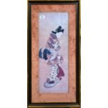A framed Japanese print of a Geisha, frame size 40 x 78cm.