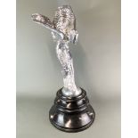 A large silvered bronze and stone base figure of the Spirit of Ecstasy, H. 69cm.