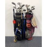 Two sets of good golf clubs.