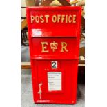 A reproduction metal post box, 30 x 38 x 65cm.