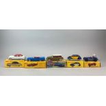 Five boxed Dinky Toys diecast model vehicles: model no. 24L, no. 539, no. 24V, no. 23C and no. 555.