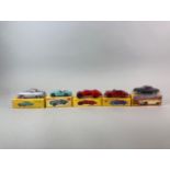 Five boxed (reproduction) Dinky Toys diecast model vehicles: model no. 524, no. 111, no. 549, no.