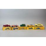 Five boxed Dinky Toys diecast model vehicles: model no. 111, no. 159, no. 197, no. 157 and no. 177.