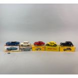 Five boxed (reproduction) Dinky Toys diecast model vehicles: model no. 520, no. 182, no. 1423, no.