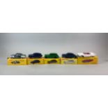 Five boxed (reproduction) Dinky Toys diecast model vehicles: model no. 39A, no. 555, no. 551, no.