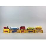Five boxed (reproduction) Dinky Toys diecast model vehicles: model no. 14, no. 412, no. 482, no. 29E