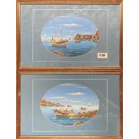 A pair of Italian framed gouache paintings, 42 x 28cm.