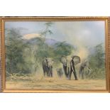 A gilt framed David Shepherd lithograph of elephants, frame size 55 x 81cm.