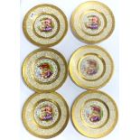 A set of six gold finished Royal China collectors plates, Dia. 26cm.