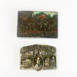 A vintage American Dalton Gang bronze belt buckle, 9.5 x 6.5cm. together with a later Jack Daniels