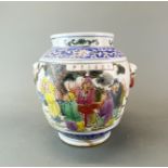 A Chinese provincial enamelled porcelain vase decorated with noblemen in a garden and with blue