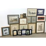 A group of early 19th century hand coloured theatrical engravings and other pictures, 38 x 48cm.