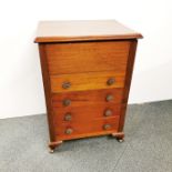 An early 20th C mahogany four drawer sewing box/cabinet, 70 x 48 x 38cm.