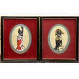 A pair of framed coloured engravings of military figures, frame size 31 x 26cm.