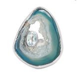 A one of a kind 925 silver ring set with seafoam agate and blue topaz.