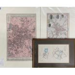 Two unframed maps of Bradford, Yorkshire dated 1851 and 1855 together with a framed map of Maldon,
