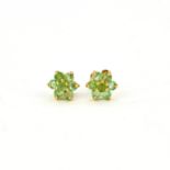 A pair of 9ct yellow gold emerald set cluster stud earrings, L. 0.6cm.