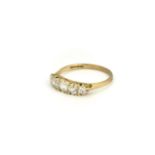 A hallmarked 9ct yellow gold (worn hallmark) ring set with white stones, (O).