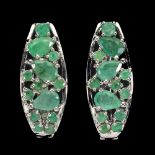 A pair of 925 silver drop earrings set with pear and oval cut emeralds and white stones, L. 2.4cm.